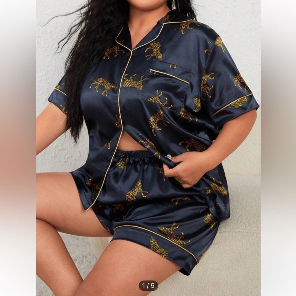 NWOT Plus Size Silky Leopard Pajama Set